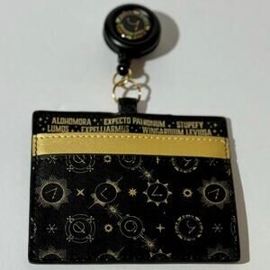 ✨NWOT Harry Potter Spells ID Badge Holder Black Gold Celestial Universal Studios